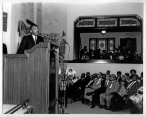 Martin Luther King, Jr. at Freindship Baptist Church in Pasadena.