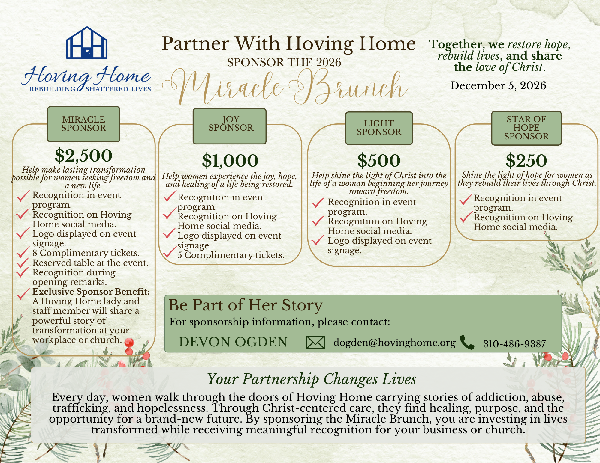 Hoving Home Misracle Brunch sponsoship flyer