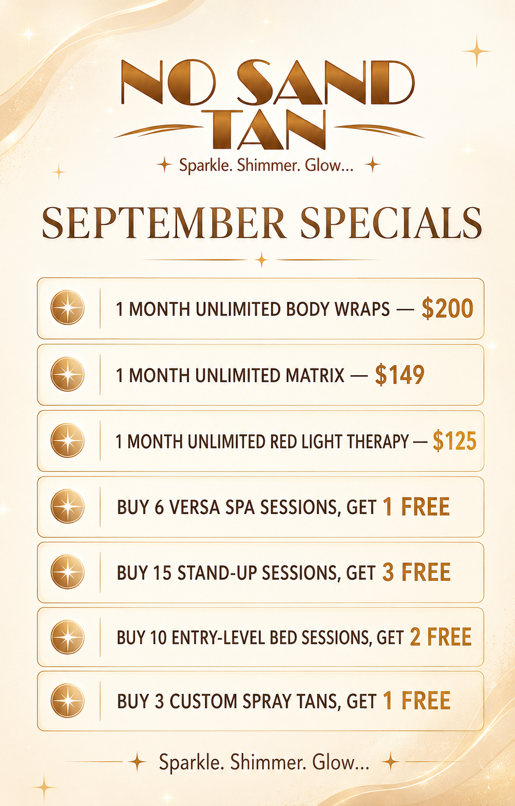no sand tan spetember specials flyer