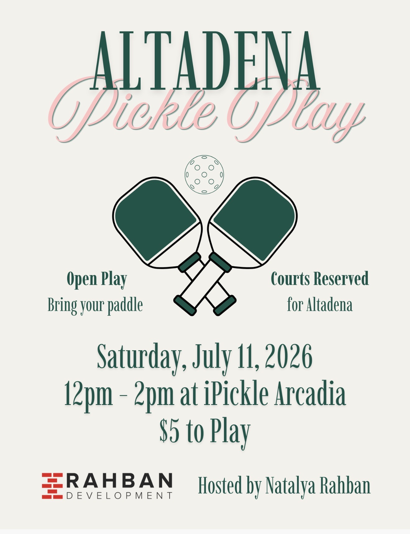 aLTADENA PICKLEBALL TOURNAMENT FLYER