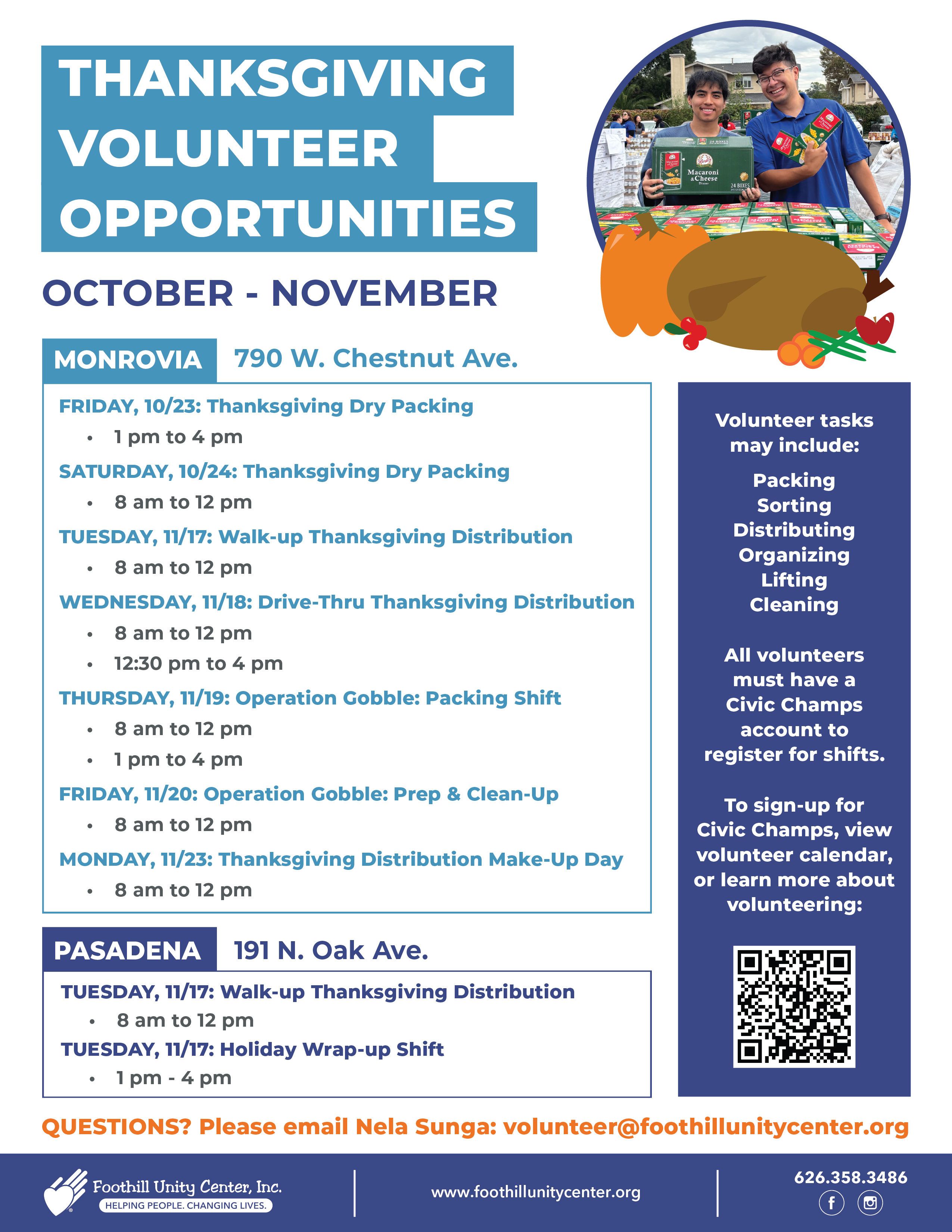 Foothilll Unity Center Volunteer Opportunities flyer