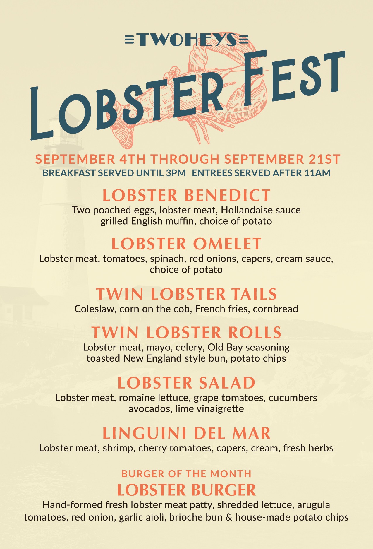 Twohey's Lobster Fest menu