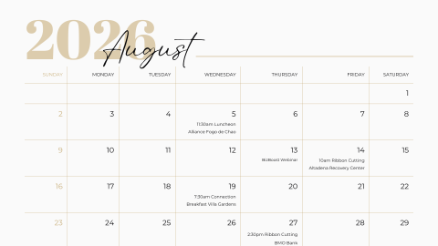 Pasadena Chamber Calendar of Events August 2026