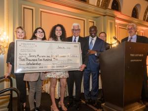 Scholarship recipients Jungly Werwin and Emma Espinoza with Pasadena Chamber Foundation Board members Patty Waggoner, George Falardea and Ishmael Trone.