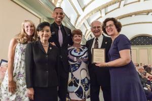 Congresswoman Judy Chu and Christian Daly representing Supervisor Kathryn Barger were on hand to congratulate the Anderson family for 100 years of continuous membership in the Pasadena Chamber. Anderson business technology 100 year presentation