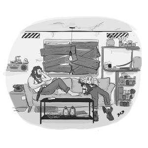 Sitting around during apocalypse cartoon