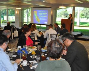 Caltech's Margaret Vinci explained the science and impacts of earthquakes. Margaret Vinci of Caltech