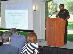 Pasadena Fire Chief Chief Bertral Washington discussed emergency preparedness. Chief Washington of Pasadena Fire Department